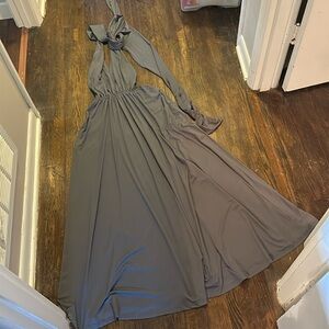 Long tie, gray dress